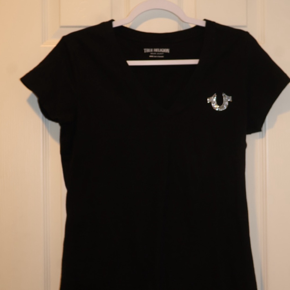 True Religion Black Cap Sleeve Fitted Tee